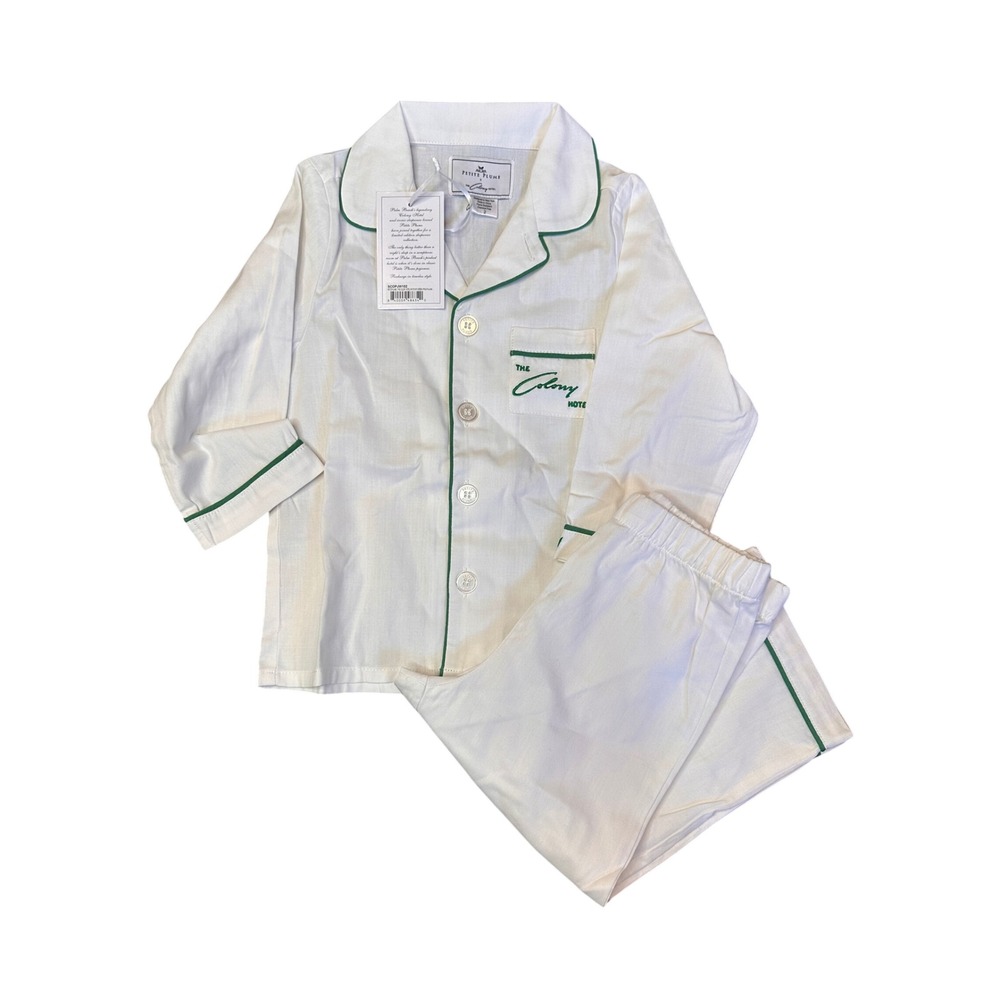 Petite Plume The Colony Hotel Kid White Green Piping Pajama Set Size 2 SCOPJW102
